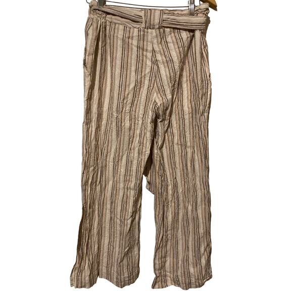 Indigo Rein Linen Blend Cropped Beach Pants Womens L Large Beige Striped - Picture 5 of 5